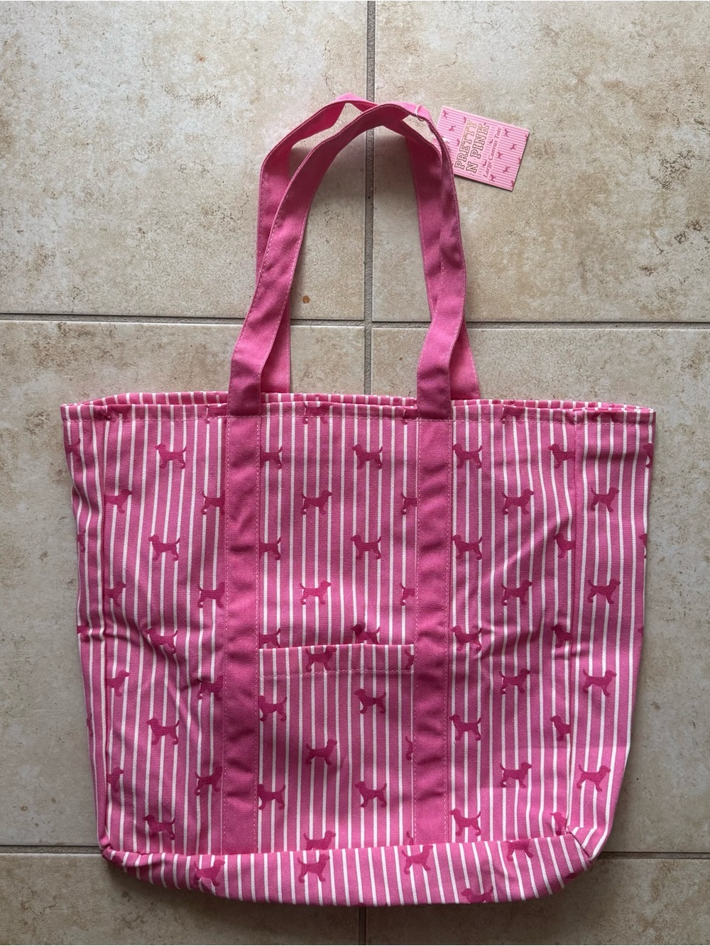 Y2K Pink White Stripe Dog Print Shoulder Bag